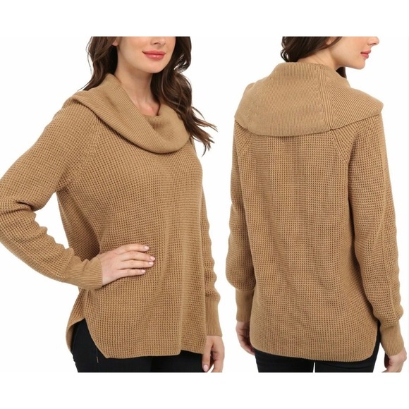 Michael Kors Tan Cowl Neck Waffle Knit Pullover Sweater Women Size Medium - Picture 1 of 9